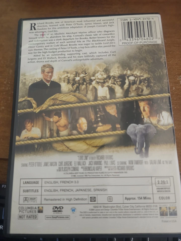 LORD JIM (DVD) Peter O'Toole-James Mason-Curt Jurgens-Paul Lukas-Eli Wallach - Image 2 of 2