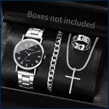 Juego de 4 piezas de relojes de pulsera de cuarzo con esfera Roma simple de moda para hombre joyería