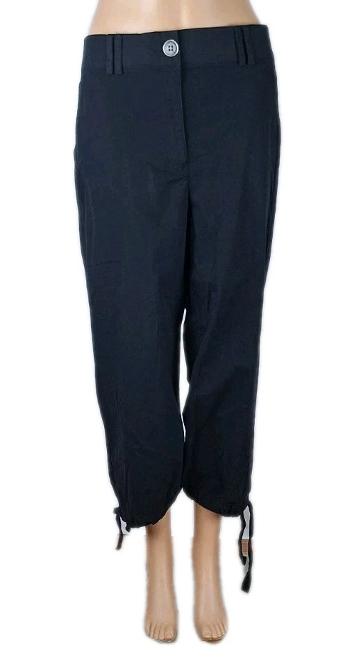 Counterparts Solid Black Flat Front Tie Leg Capri Pants Women's 12 Cotton Blend