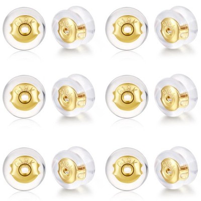 18K Gold Locking Secure Earring Backs for Studs, Silicone Earring Backs Repla...