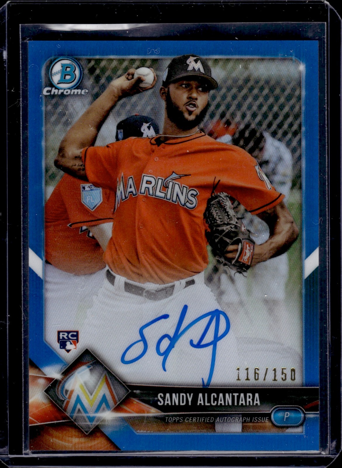 2017 Bowman Chrome Sandy Alcantara RC AUTO /150 Blue Parallel Cy Young BCRA-SA