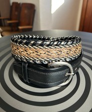 Vintage Western Genuine Steel Lace Braided Full Grain Black Leather Belt 32