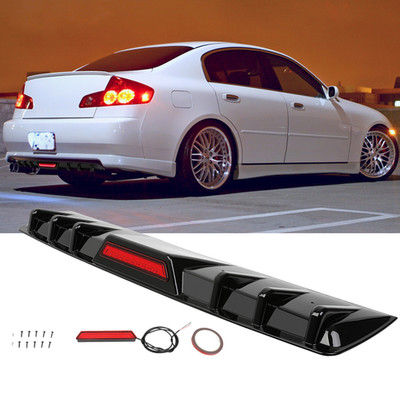 For Infiniti G35 G37 Sedan Glossy Black Rear Bumper Diffuser w/LED Brake Light