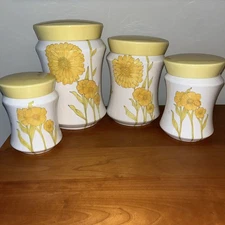 Set Of 4 Ceramic Canisters. Yellow Floral.  Made In Italy. Ernesto Salerno. ‘70s
