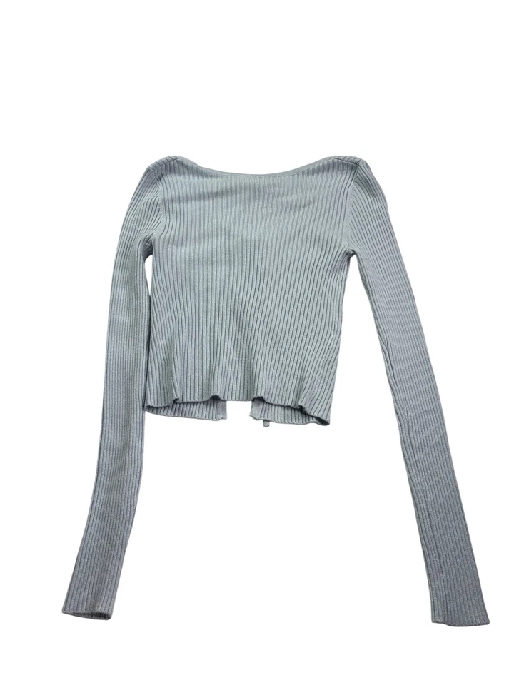 Rue21 罗纹长袖领带正面裁剪针织开衫上衣 XS 码浅蓝色  — 第 2/4 张图片