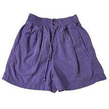 Vintage 90s Blue Cabana Shorts Women s Purple Pleated 100 Cotton Pockets Sz S
