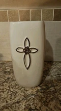 Christmas FTD Faithful Blessings Rounded Cylinder Vase White w/Silver Cross