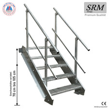 Scala in acciaio 5 gradini larghezza 60-160 cm altezza piano 70-105 cm ringhiera bifacciale