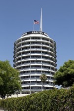The Capitol Records Tower, a major landmark near the corner of Hollywood and