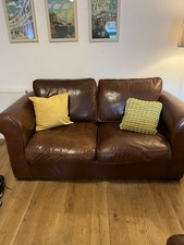 Laura Ashley Brown Leather Sofa 2.5 Seater