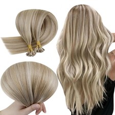 RUNATURE U Tip Human Hair Extensions: Ash Brown to Platinum Blonde, K Tip, Real