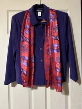 VTG  Women's Size M Purple Moleskin Shacket Red Hat Society Scarf Broach Grandma