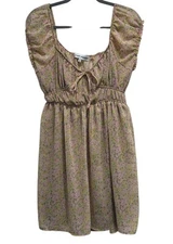 Almost Famous Dress Milkmaid Coquette Micro Floral Puff Sleeve Prairie XL Brown