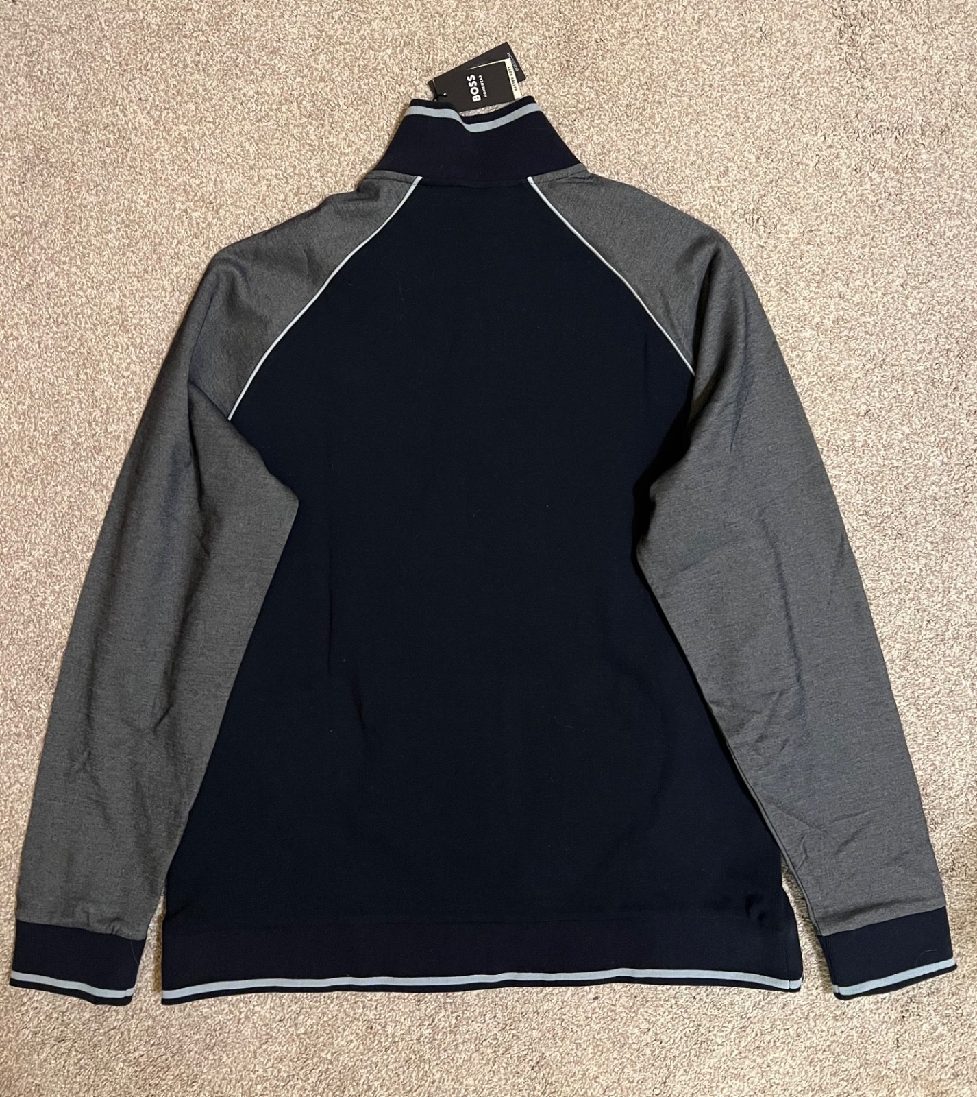 Hugo Boss quarter zip tracksuit top size XXL black with grey sleeves thumbnail 2