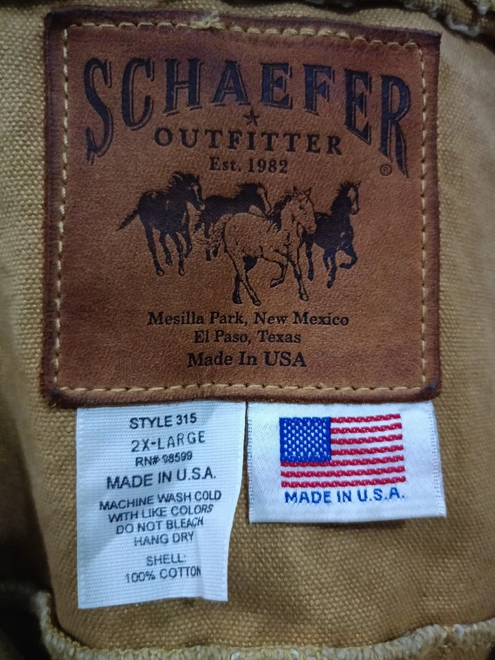Schaefer Outfitter Canvas Vest Mens 2X-Large Western Ranch Made In USA Style 315 - Image 4 of 4