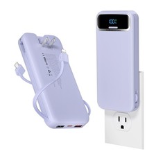 Portable Charger 12000mAh with Built-in Cables AC Wall Plug, Purple