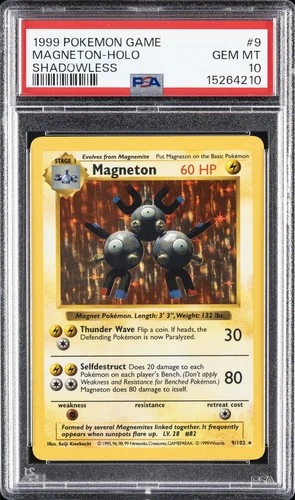 1999 POKEMON BASE SET SHADOWLESS #9 MAGNETON-HOLO PSA 10
