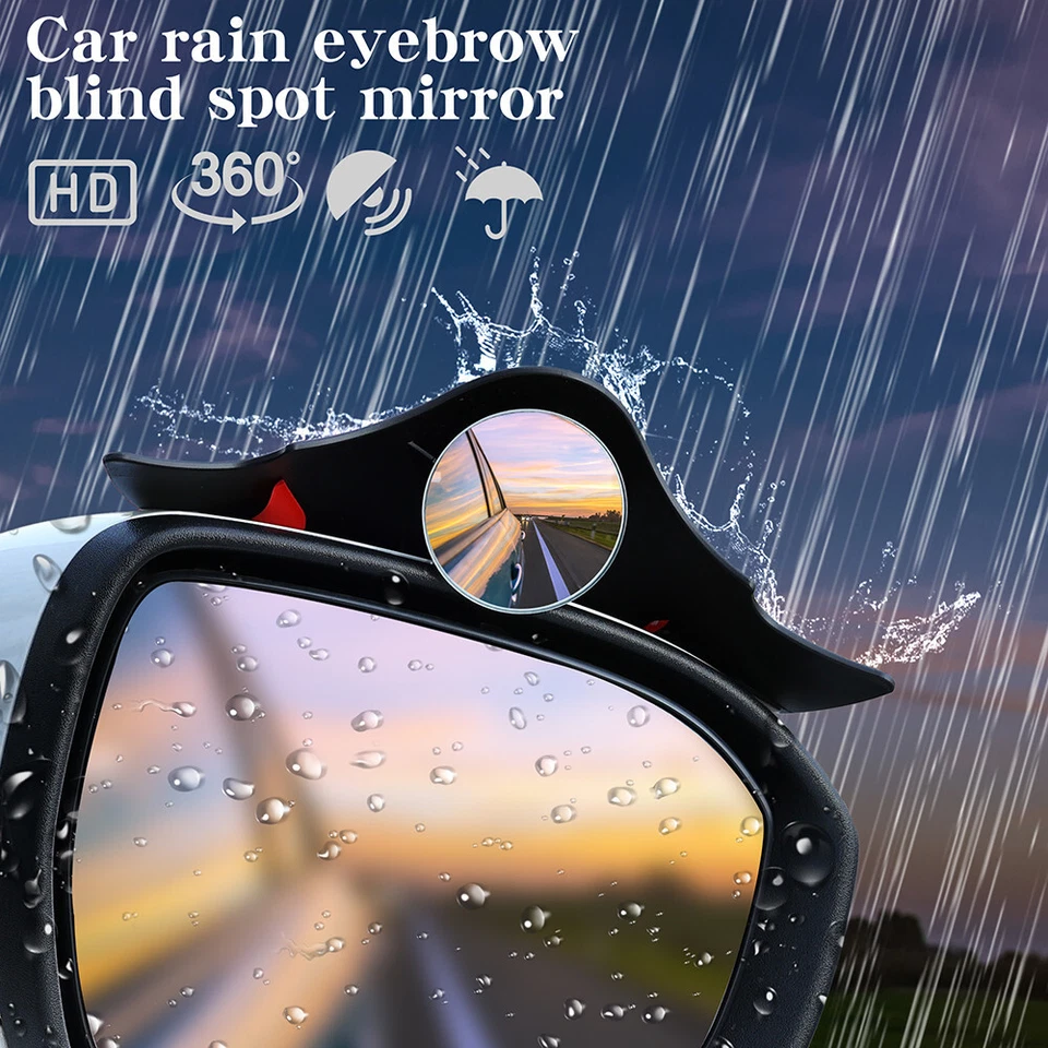 360° 2x Espejos de punto ciego laterales redondos para automóvil Tabla de lluvia Protector de cejas Accesorios Foto 3 de 4