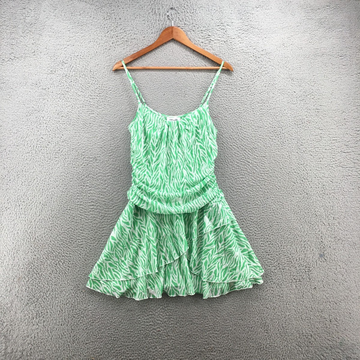 Diane Von Furstenberg Mini Dress Womens L Green Mesh Spaghetti