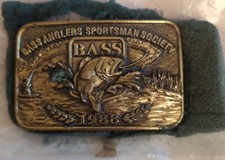 Bass Anglers Sportsman Society 1988 Vintage Heavy Brass Belt Buckle - Fishing