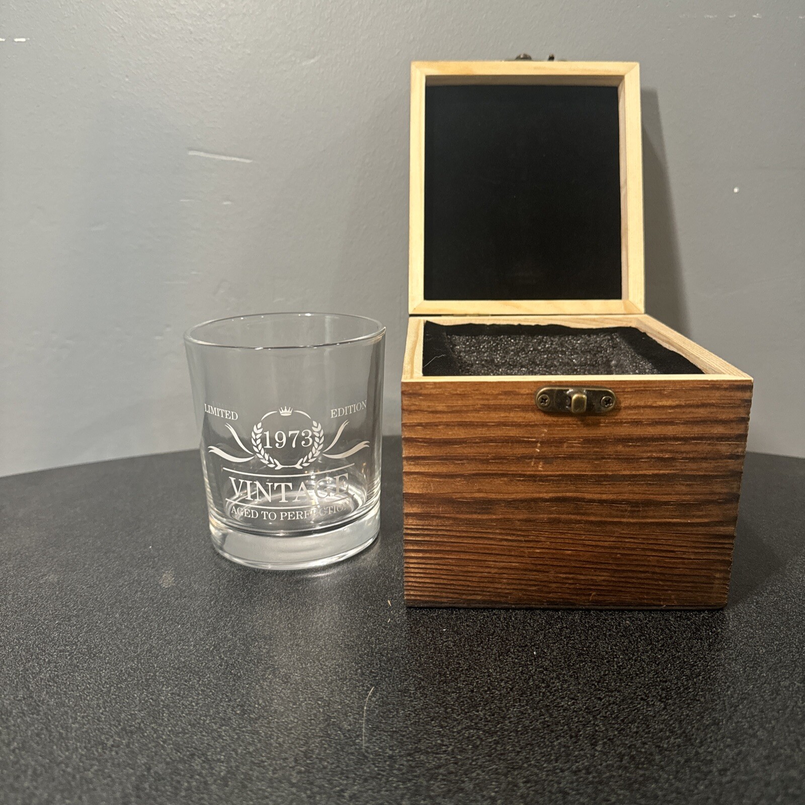 Vintage 1973 Printed 11oz Whiskey Glass Birthday Gifts for Men Presentation Box