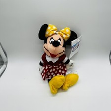 The Disney Store Mini Bean Bag 9" Plush Minnie Mouse Yellow Shoes Bow Red Dress