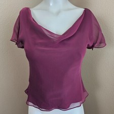 WTOO by Watters&Watters Burgundy Sheer Cap Sleeve Cowl Neck Top~Size 2