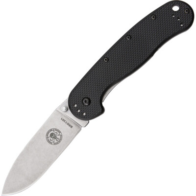 ESEE Messer Avispa D2 Werkzeugstahl-Klinge mit Stonewash-Finish, schwarzer Griff