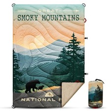 AZITREK Puffy Sherpa Camping Blanket - Wearable Packable Travel Blanket Stadium
