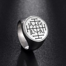 AGLA Solomon Kabbalah Ruota della Fortuna Protezione Amuleto Anello Uomo Gioielli