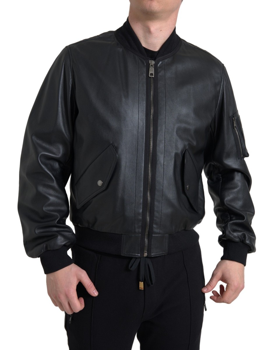 ジャケット・アウター DOLCE&GABBANA sweat jacket 44 DOLCE & GABBANA Jacket Black LeatherBlouson Full Zip Bomber