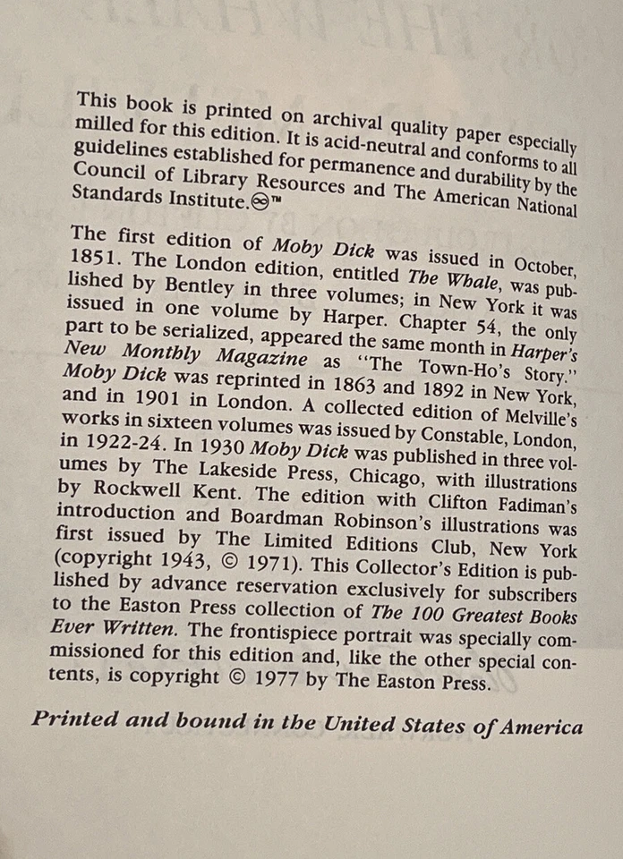 Moby Dick by Herman Melville Easton Press Leather Vintage 1977 Collector’s Ed. Foto 4 de 4