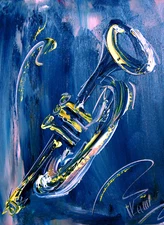 BLUE TRUMPET    painting Abstract Modern Art  Contemporary  WALL DECOR Y3G4F