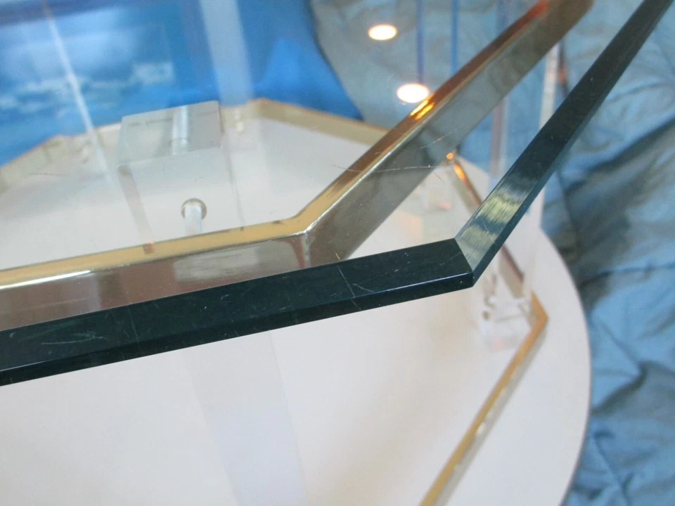 Charles Hollis Jones Attributed Lucite & Brass & Glass Coffee Table MCM - Image 2 of 4