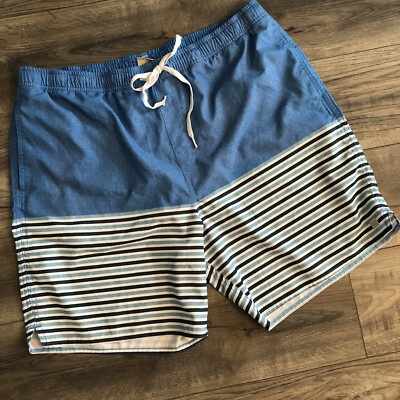 Quiksilver Waterman Swim Shorts Blue White Stripe Mesh Lined Pockets Sz XXL 