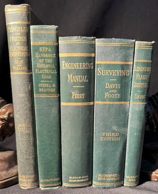 Electrical Engineering and Surveying Lot of 5 from the 1940s HC Leather