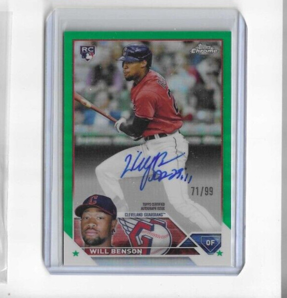 Will Benson 2023 Topps Chrome Auto #d /99 Green Refractor RC Cleveland Guardians