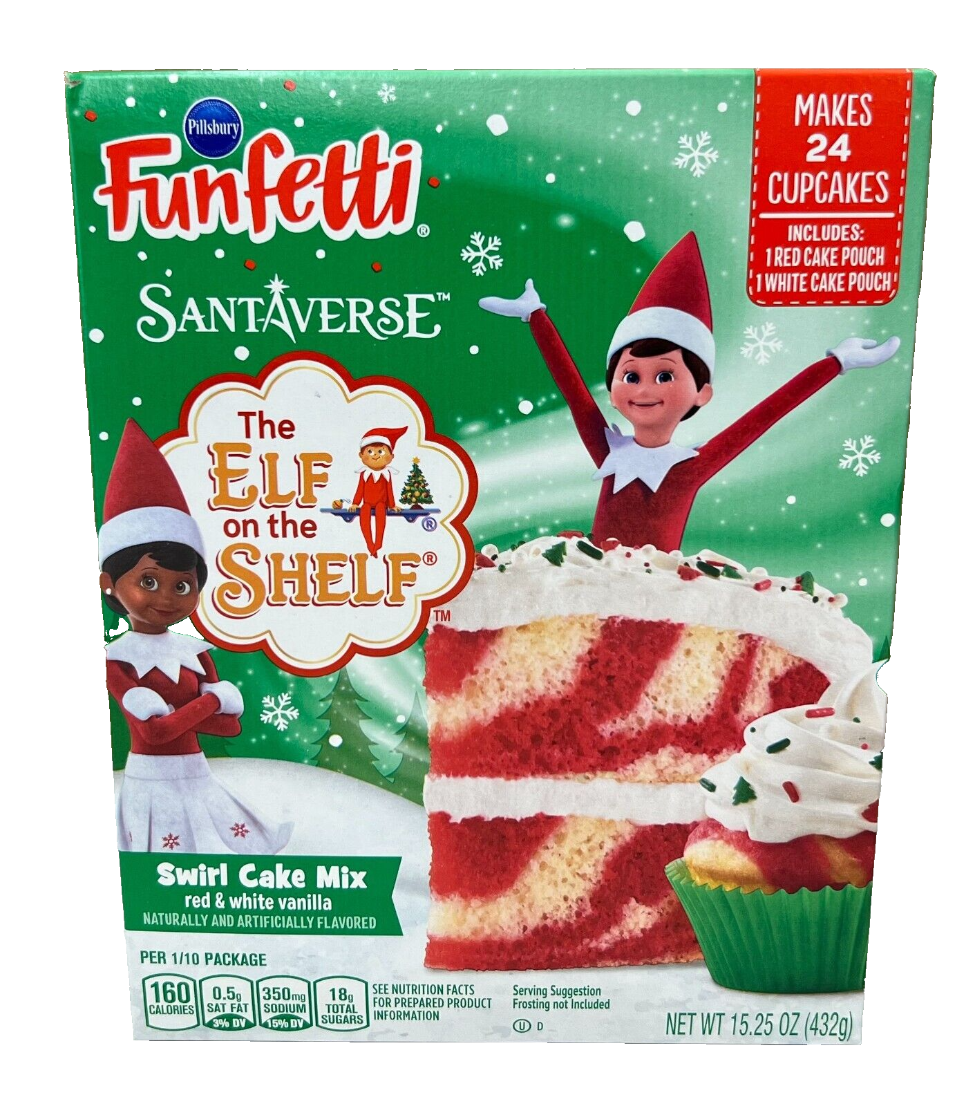 Pillsbury Funfetti Elf On The Shelf Red & White Swirl Cake Mix 15.25 oz