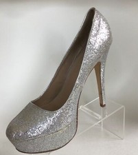 ALDO Silver Metallic Sparkle Stiletto Platform Pumps Silver Glitter Size 8.5 M 