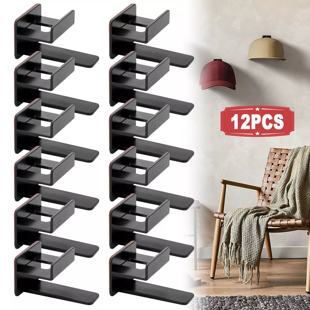 Baseball Cap Hat Rack Wall Door Hanger Holder Storage Organize 12 Hooks  Adhesive