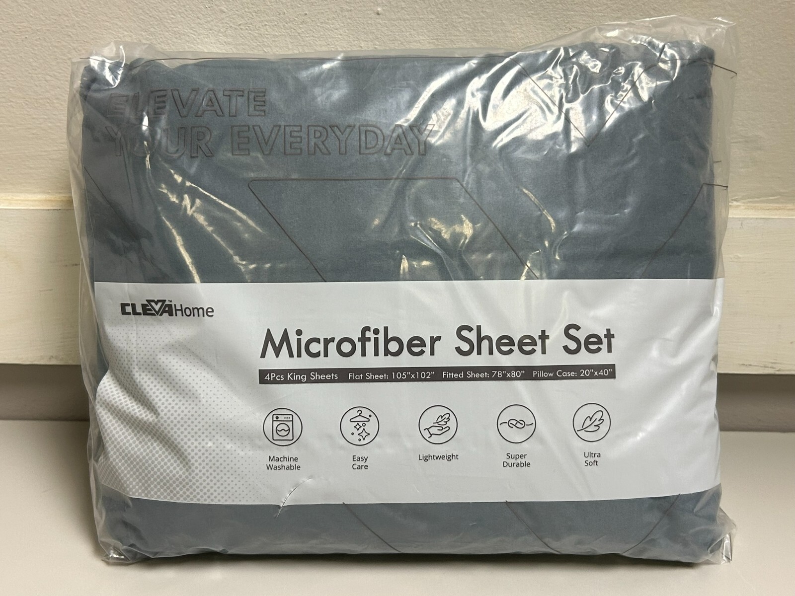 ClevaHome 4-Piece King Size Sheet Set-Silver Blue