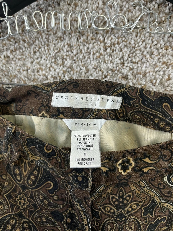 Брюки Geoffrey Beene женские размер 8 коричневые с узором брюки прямые эластичные - Изображение 2 из 4