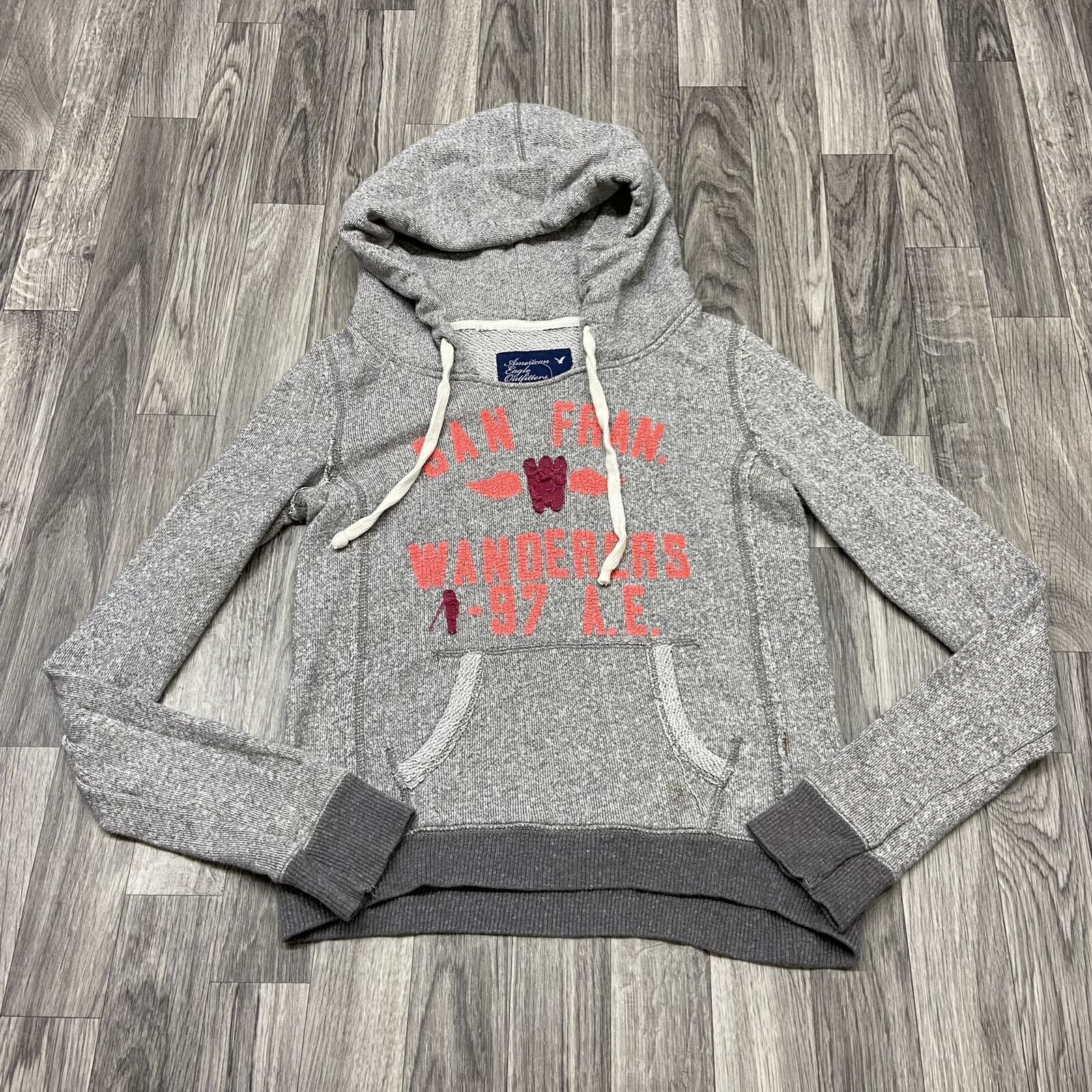 AMERICAN EAGLE Pullover Drawstring Tie Grey Sweat… - image 5