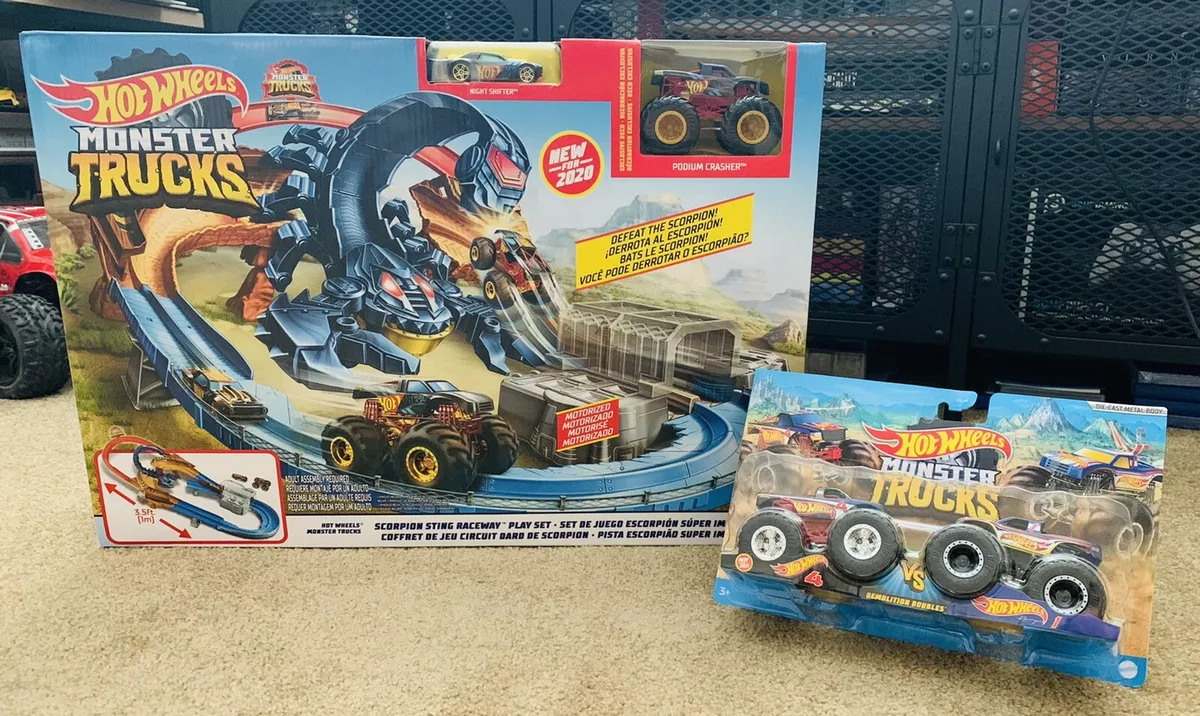 Hot Wheels Monster Trucks Scorpion String Raceway Track Set with 1 Toy  Monster Truck & 1 Car 