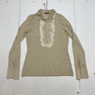 Elie Tahari Womens Tan Long Sleeve snap button cadence sweater size Large