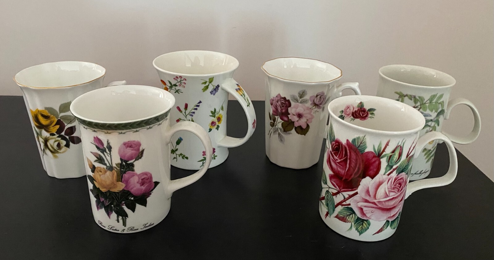 Mismatched English Bone China Coffee Mugs Flowers Roses Lot of 6