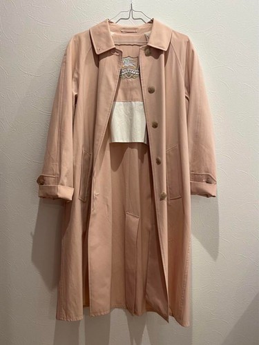 Burberry Vintage Long Trench Coat Pink With Logo Button Size 38 For Women