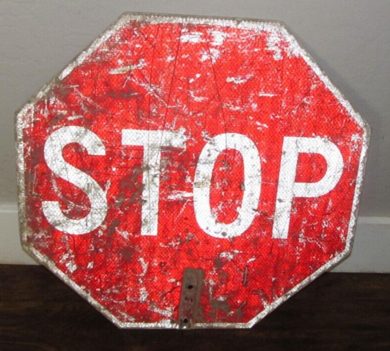 Vintage Decommissioned STOP / SLOW Flagman Signs 18 X 18  Aluminum Reflective