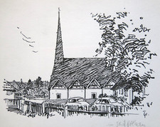 Karl Sally Bauer-Oltsch: Schäftlarn-Ebenhausen, St. Benedikt (Tuschzeichnung)