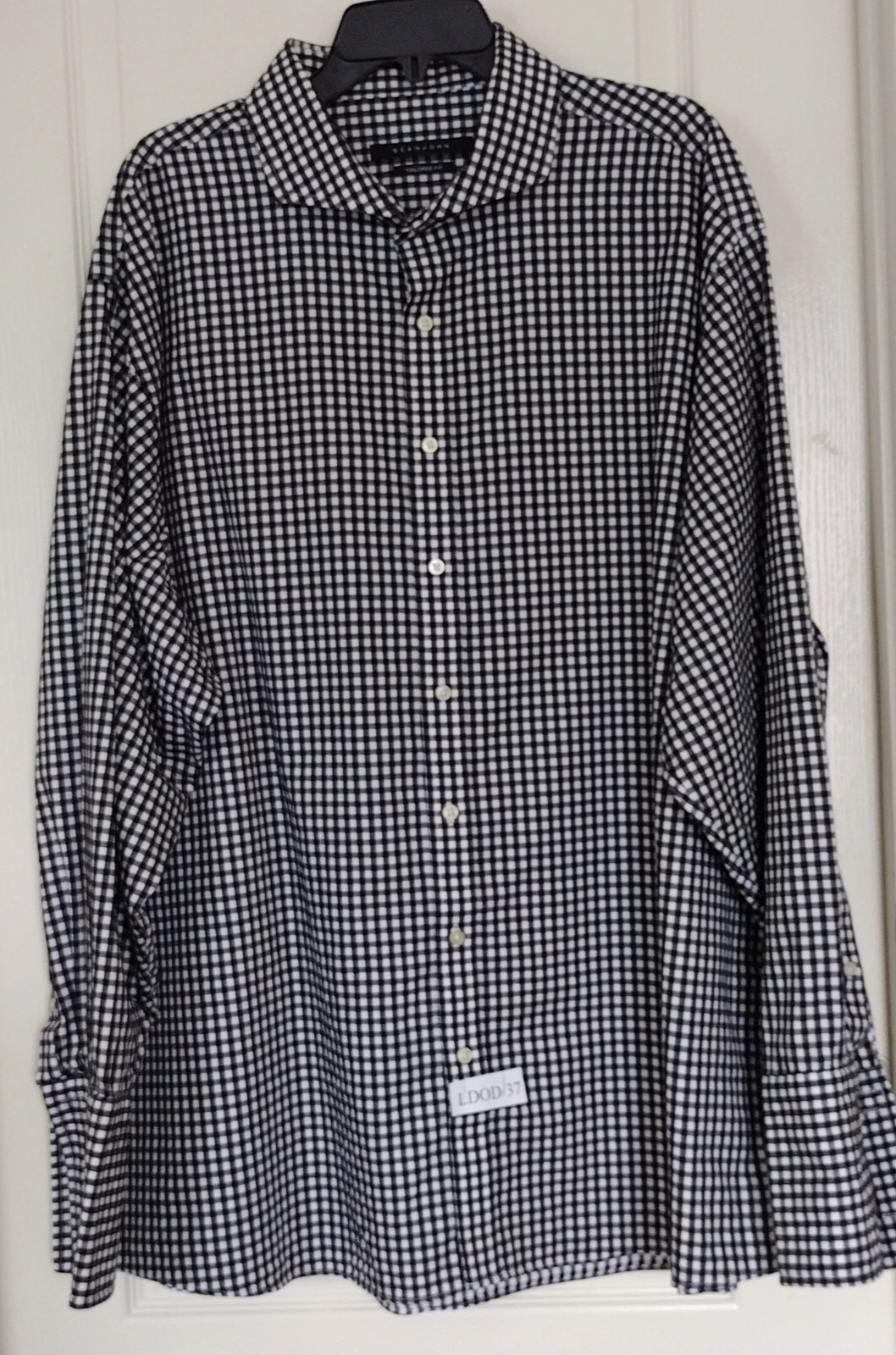 MEN'S SEAN JOHN PLAID SHIRT Size 20 TALL (35/36)French Cuff Long Sleeve B/Wcolor